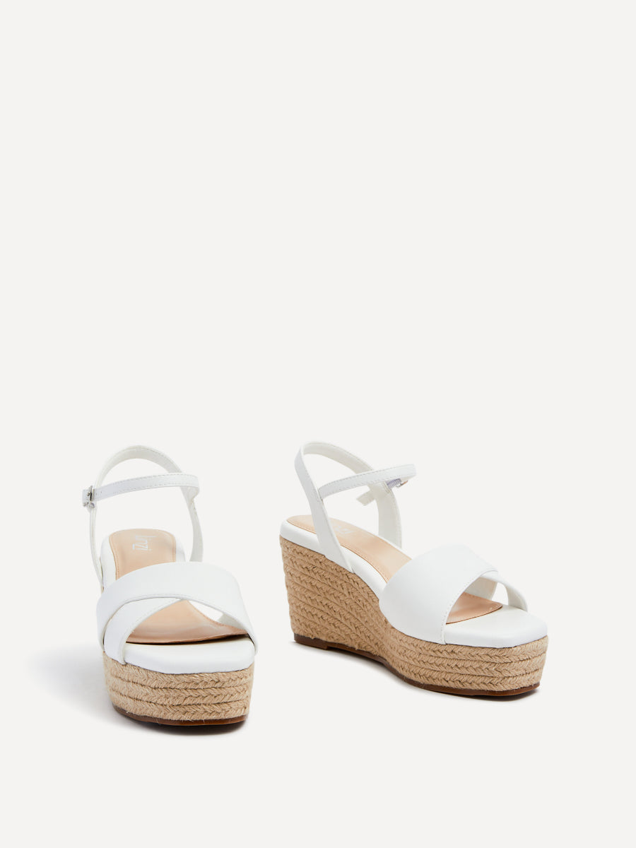 Desert Wide Fit White Faux Leather Wedges