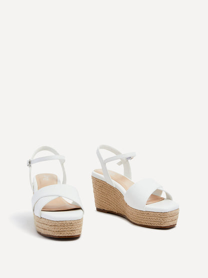 Desert Wide Fit White Faux Leather Wedges