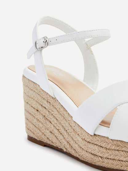 Desert Wide Fit White Faux Leather Wedges