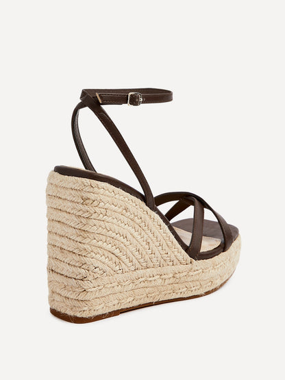 Desta Brown Nubuck Strappy Rope Wedges