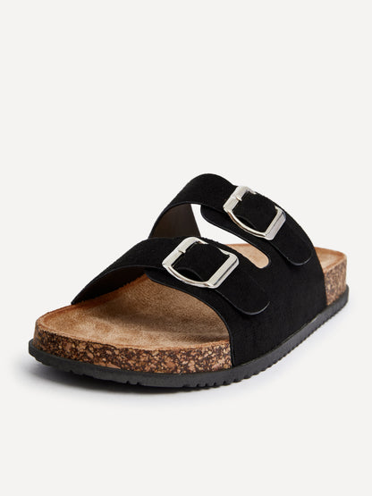 Echo Black Double Buckle Sandals