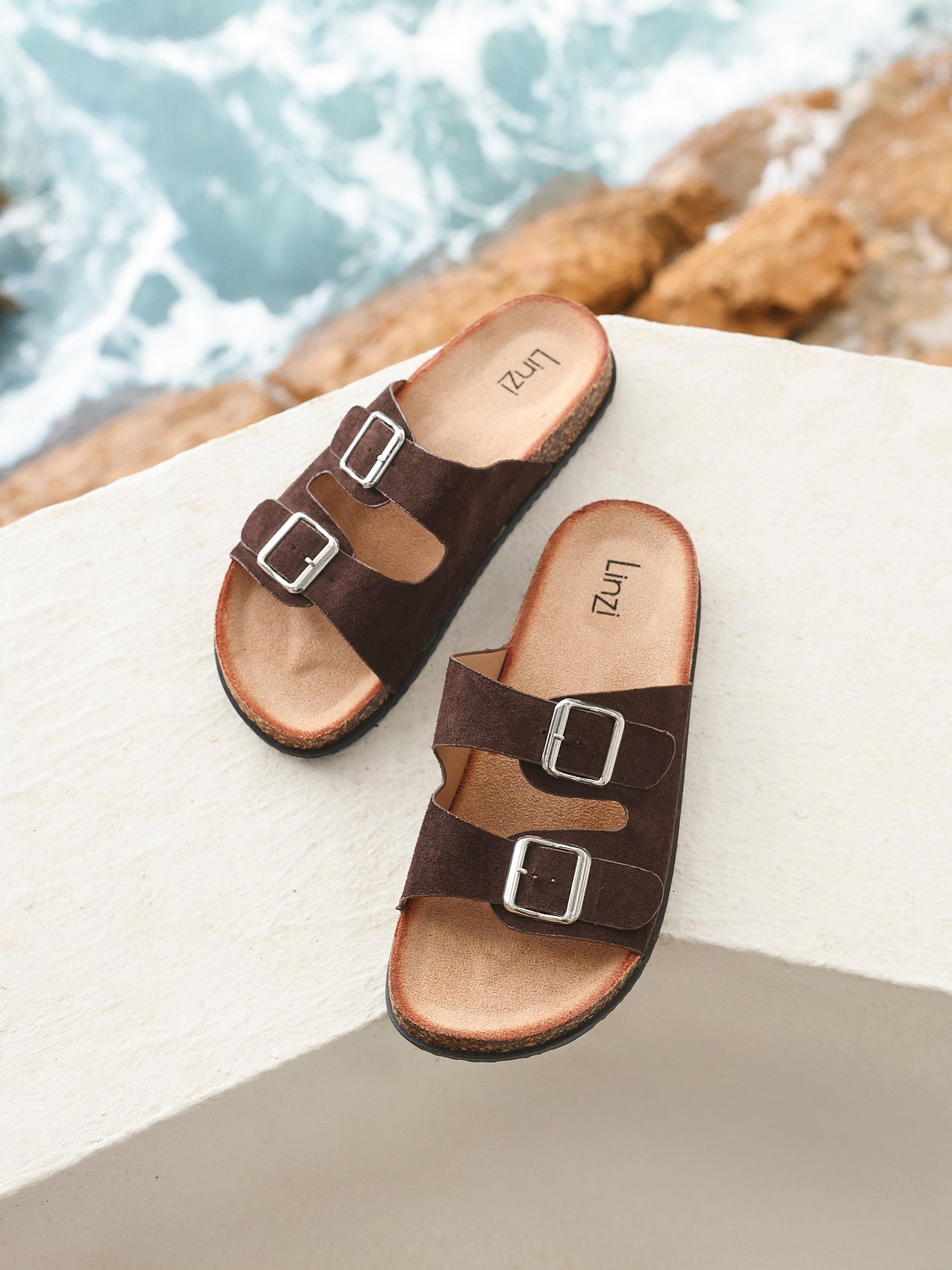 Echo Brown Double Buckle Sandals