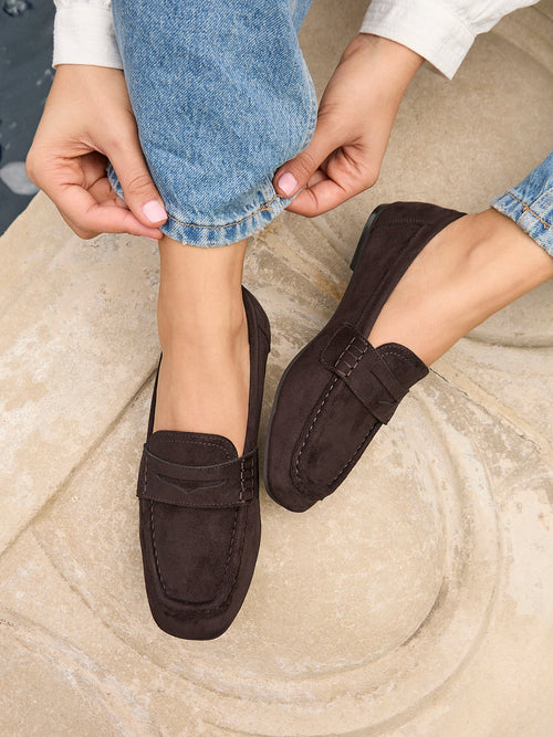 Edition Brown Faux Suede Penny Loafers
