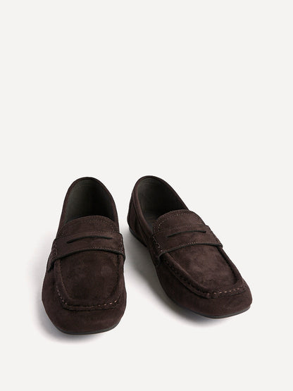 Edition Brown Faux Suede Penny Loafers