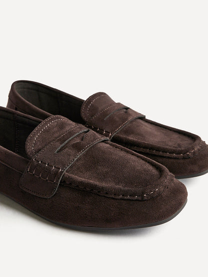Edition Brown Faux Suede Penny Loafers