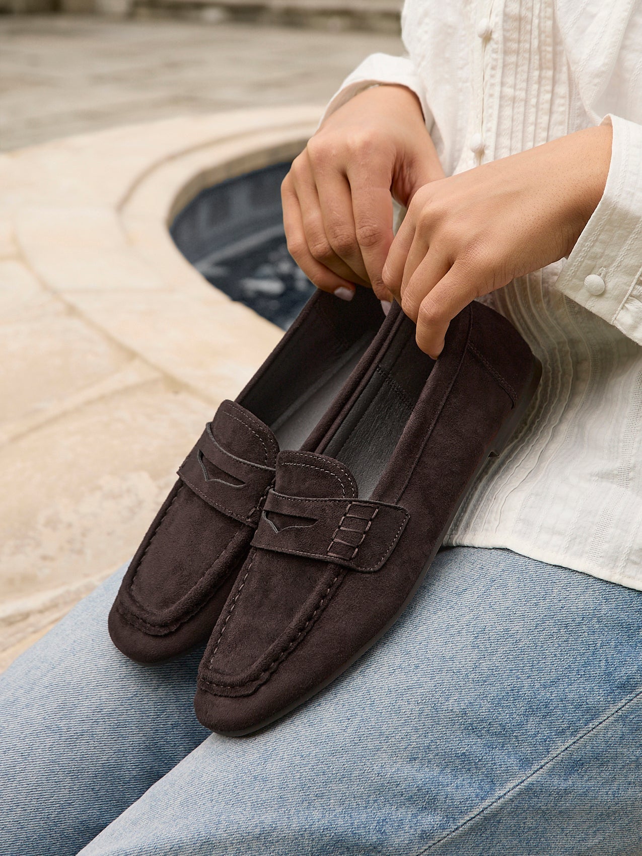 Edition Brown Faux Suede Penny Loafers