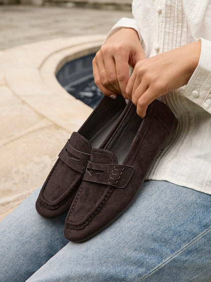 Edition Brown Faux Suede Penny Loafers