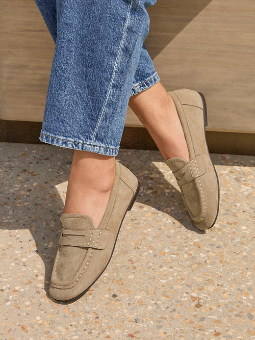 Edition Taupe Faux Suede Penny Loafers
