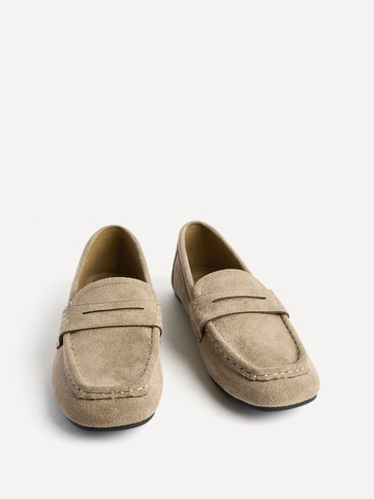 Edition Taupe Faux Suede Penny Loafers