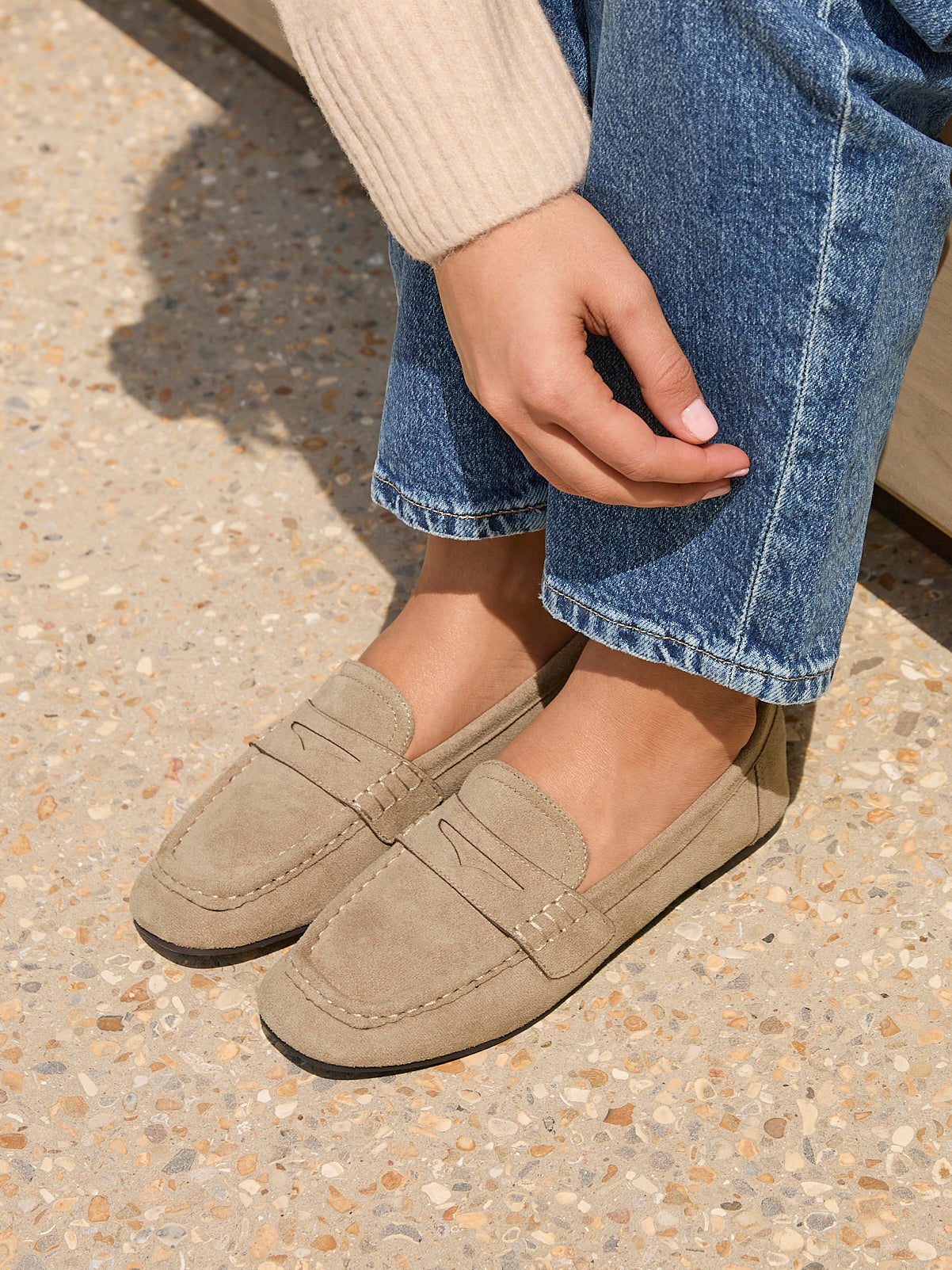 Edition Taupe Faux Suede Penny Loafers