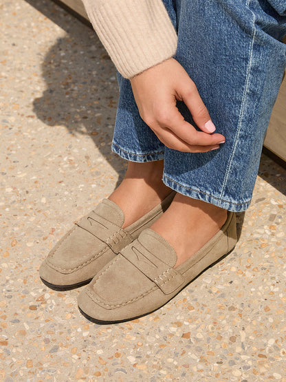 Edition Taupe Faux Suede Penny Loafers