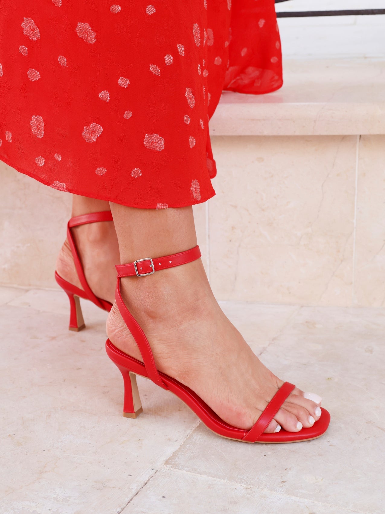 Elevate Red Faux Leather Barely There Heels