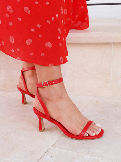 Elevate Red Faux Leather Barely There Heels