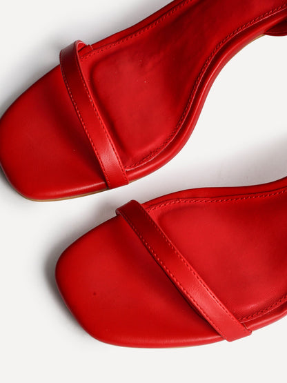 Elevate Red Faux Leather Barely There Heels