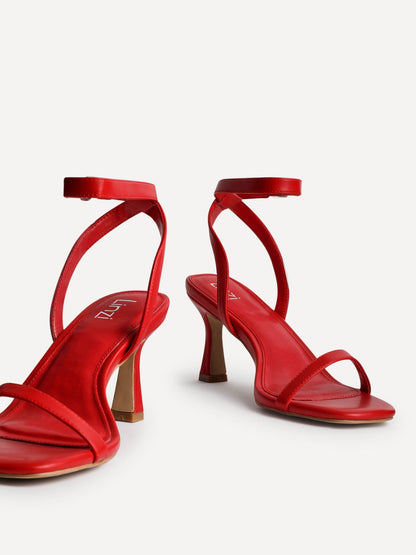 Elevate Red Faux Leather Barely There Heels