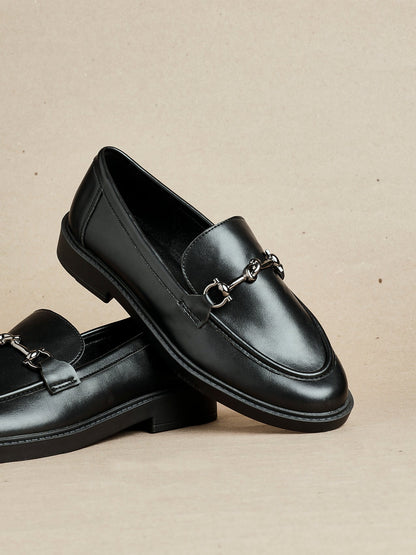 Elite Black Faux Leather Loafers