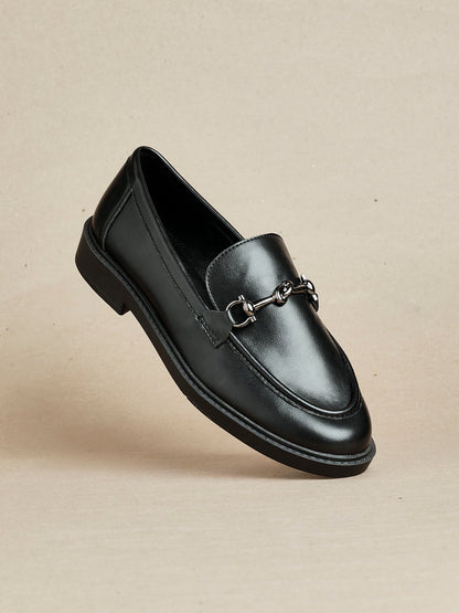 Elite Black Faux Leather Loafers
