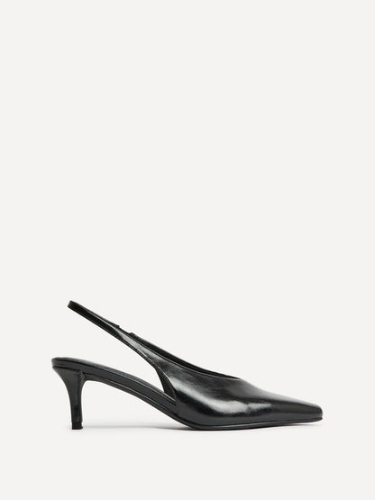 Eliza Black Faux Leather Court Heels