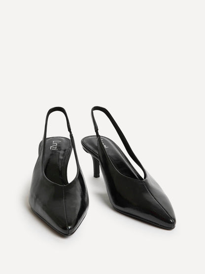 Eliza Black Faux Leather Court Heels