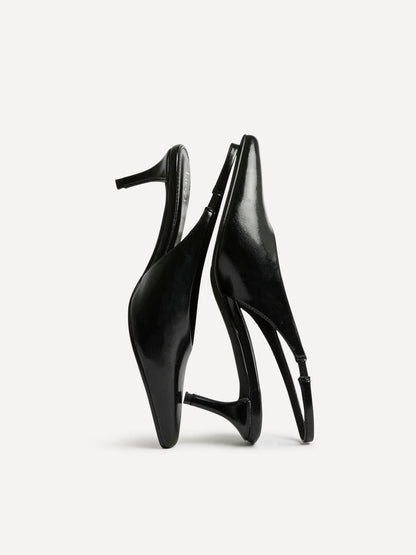 Eliza Black Faux Leather Court Heels
