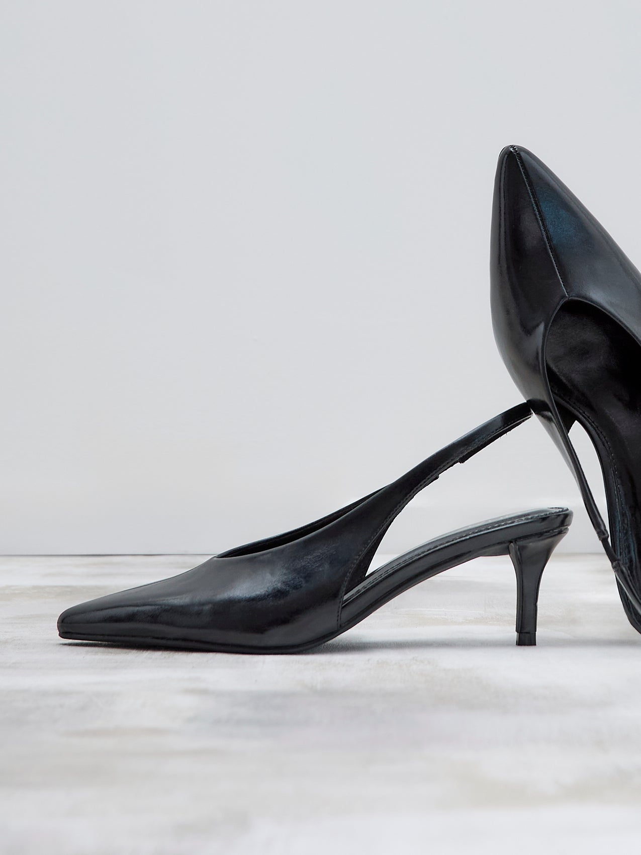 Eliza Black Faux Leather Court Heels