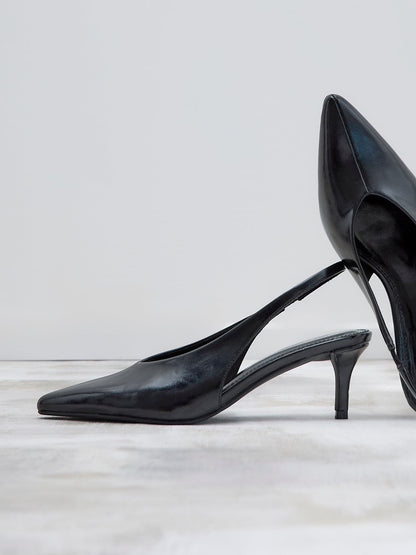 Eliza Black Faux Leather Court Heels