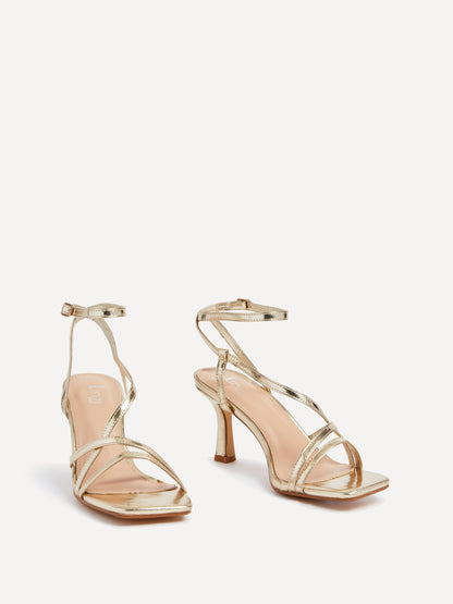 Ella Gold Faux Leather Strappy Heels