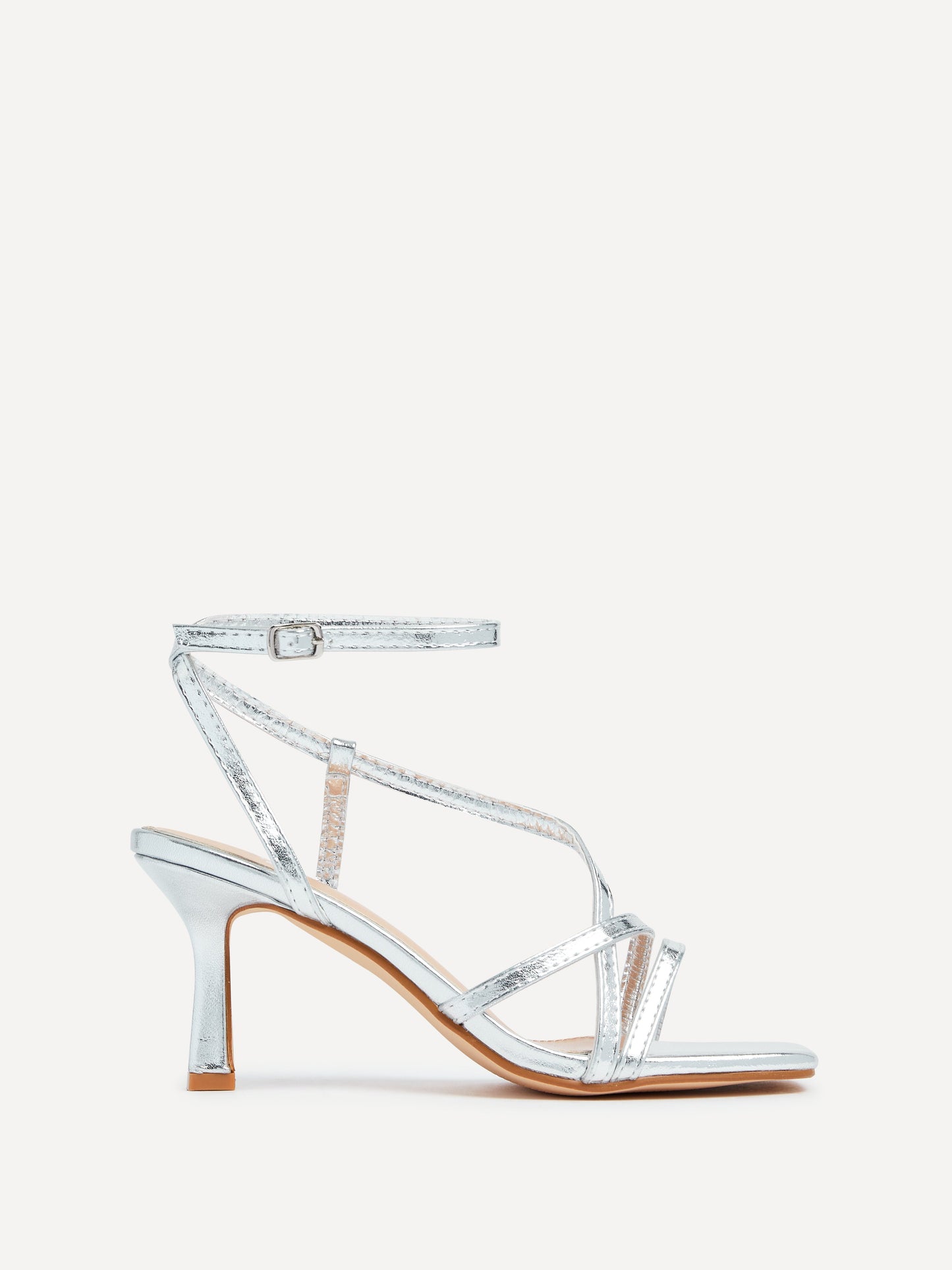Ella Silver Faux Leather Strappy Heels