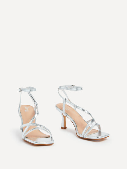 Ella Silver Faux Leather Strappy Heels