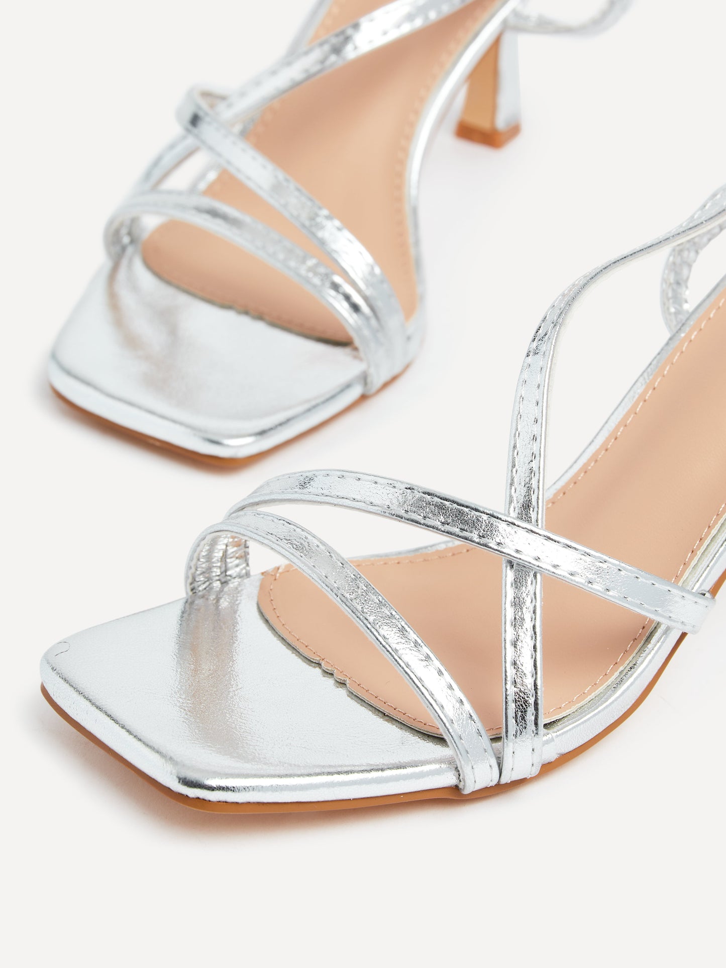 Ella Silver Faux Leather Strappy Heels