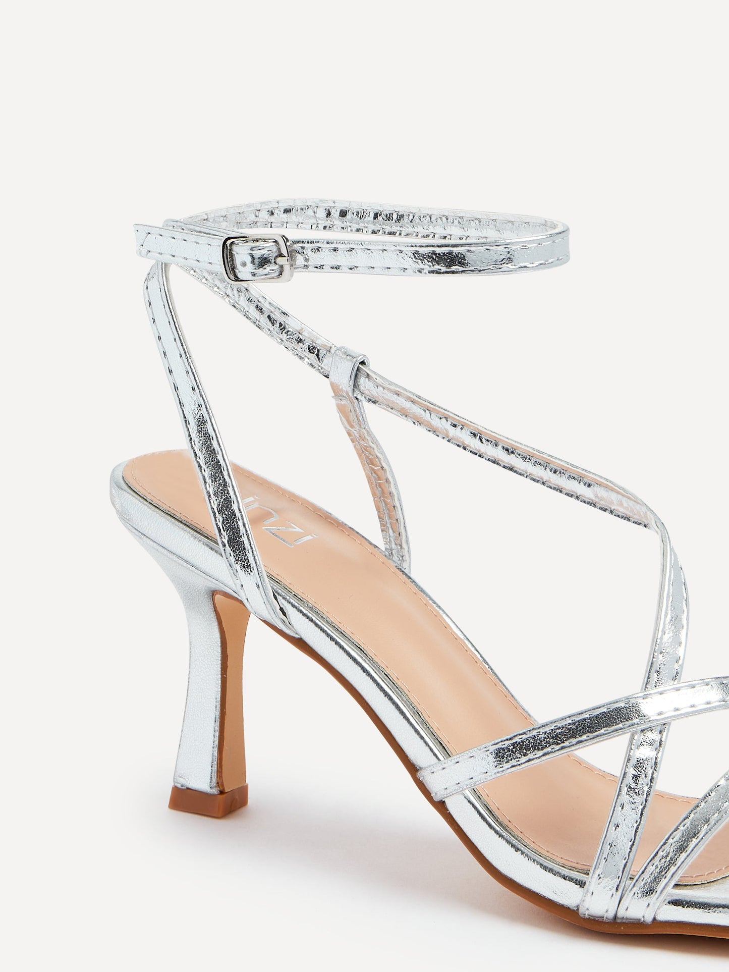 Ella Silver Faux Leather Strappy Heels