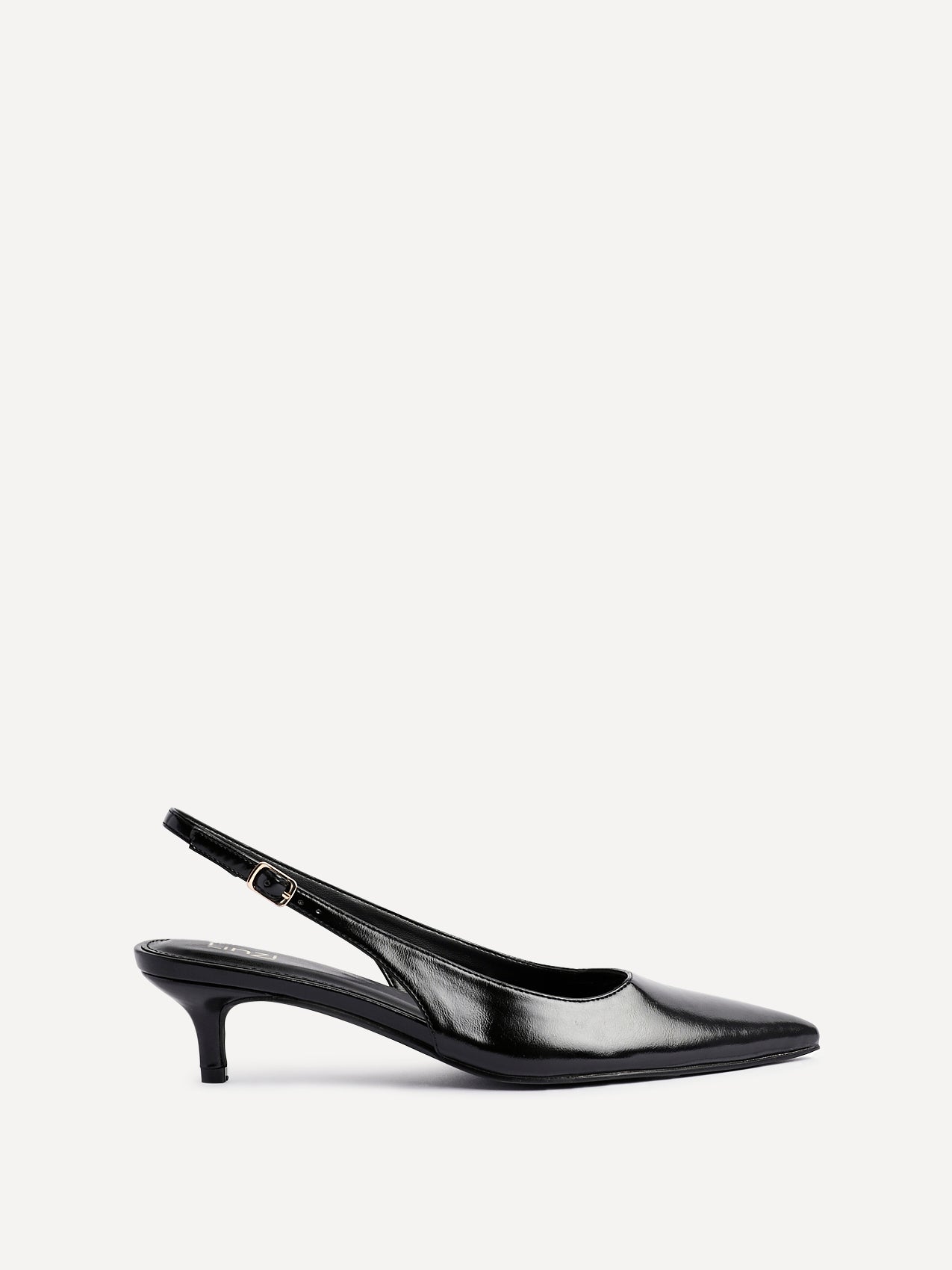 Elvira Black Faux Leather Kitten Court Heels