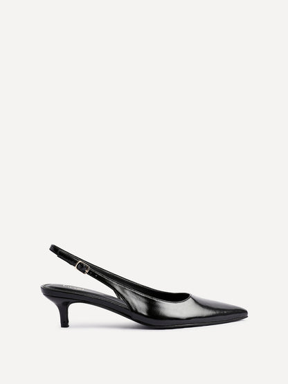 Elvira Black Faux Leather Kitten Court Heels