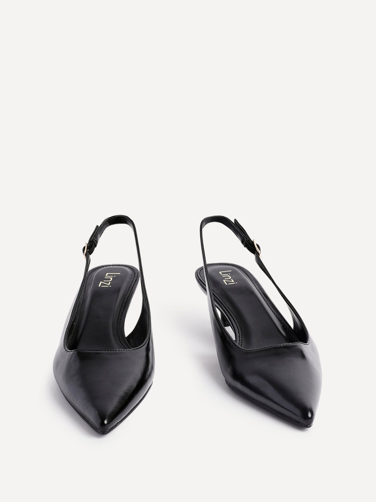 Elvira Black Faux Leather Kitten Court Heels