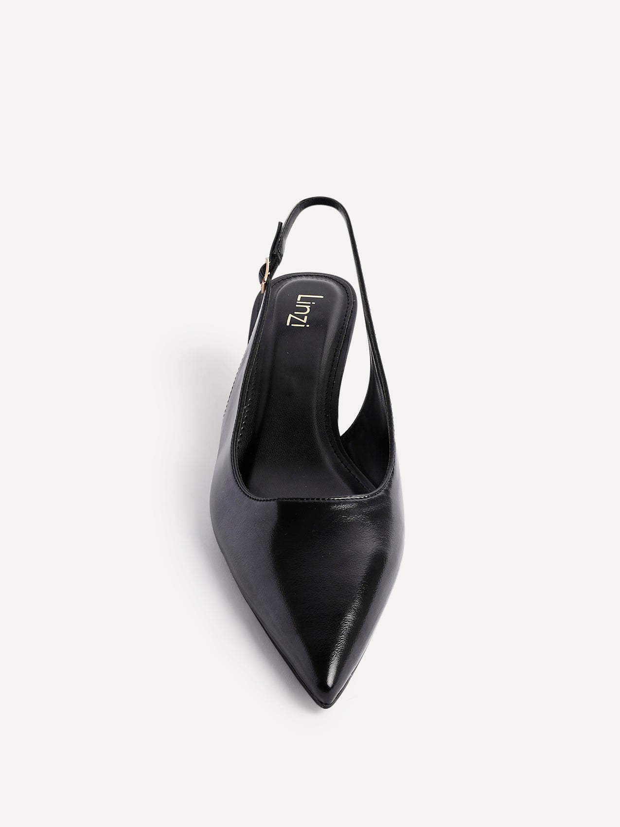 Elvira Black Faux Leather Kitten Court Heels