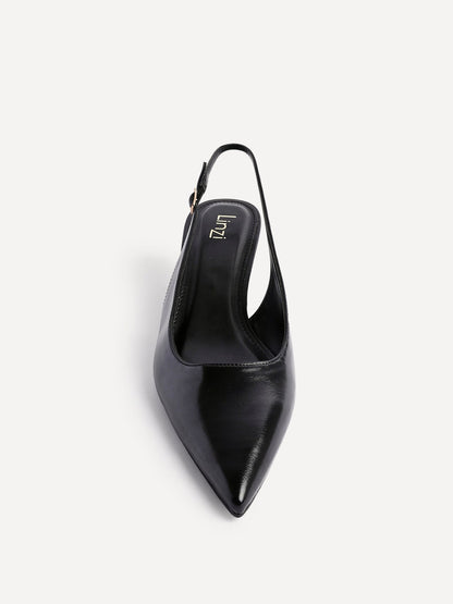 Elvira Black Faux Leather Kitten Court Heels