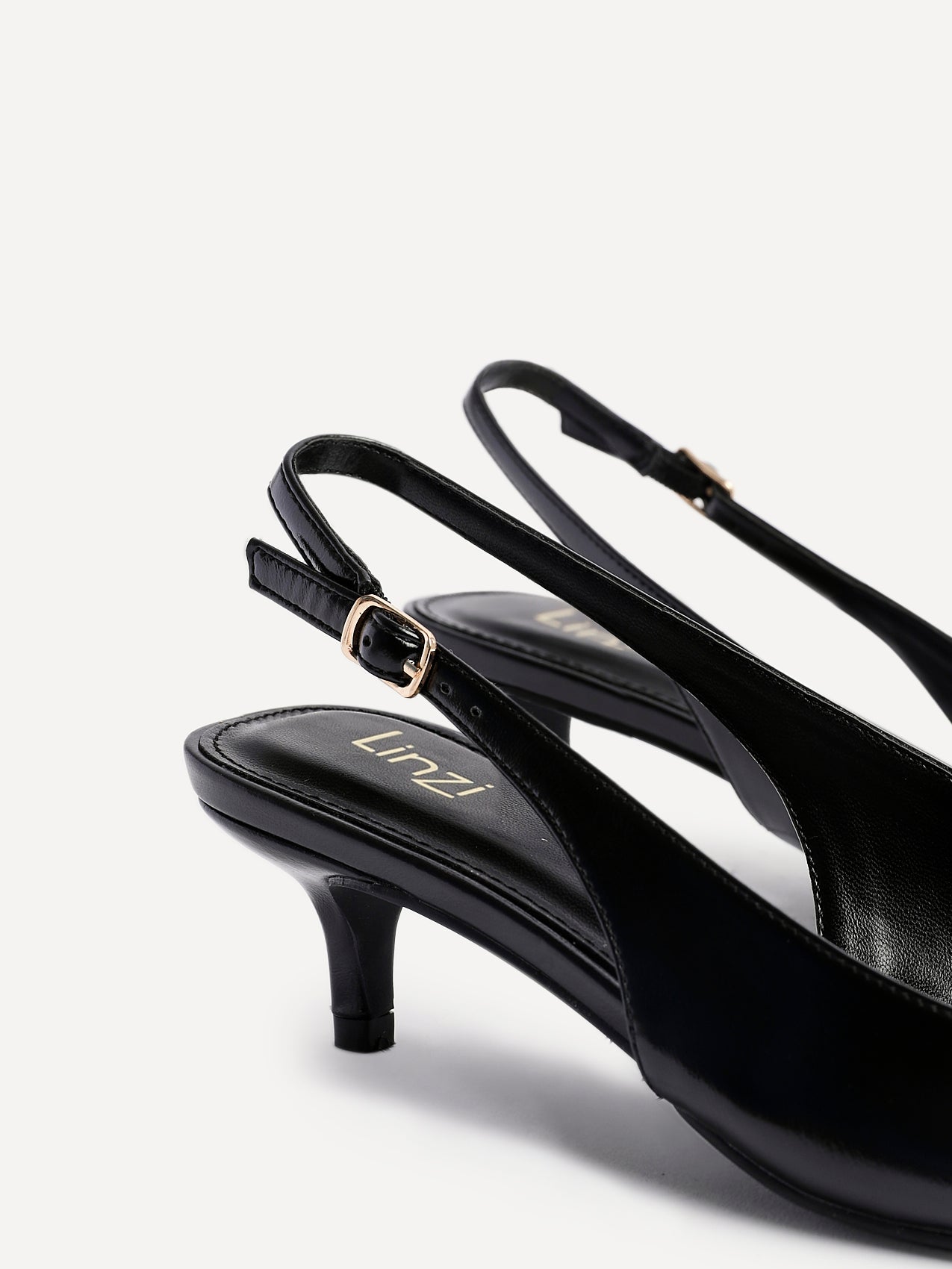 Elvira Black Faux Leather Kitten Court Heels