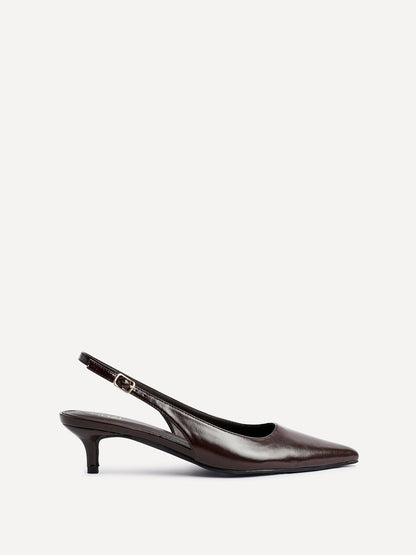 Elvira Brown Faux Leather Kitten Court Heels