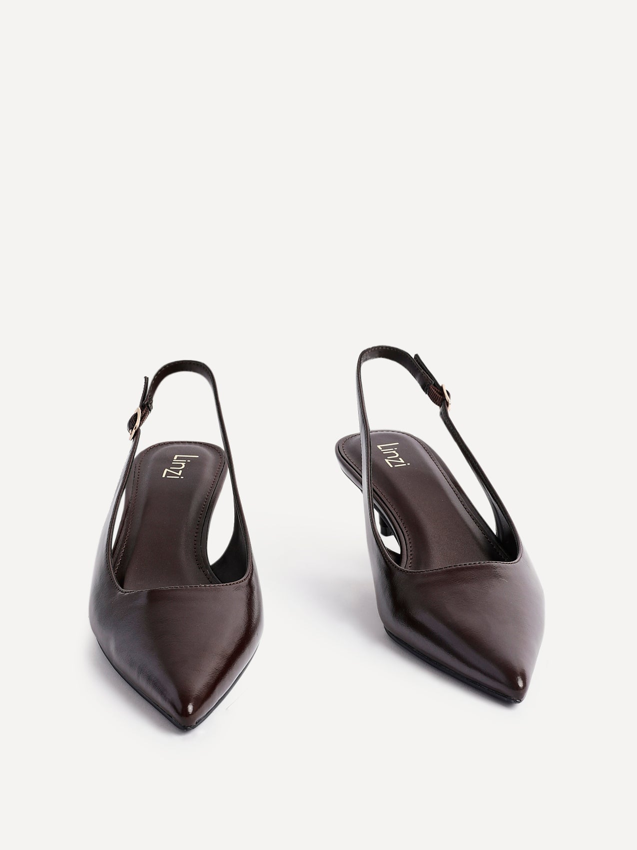 Elvira Brown Faux Leather Kitten Court Heels