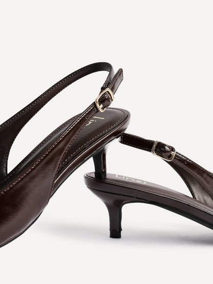 Elvira Brown Faux Leather Kitten Court Heels