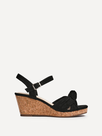 Elyah Black Faux Suede Cork Wedges