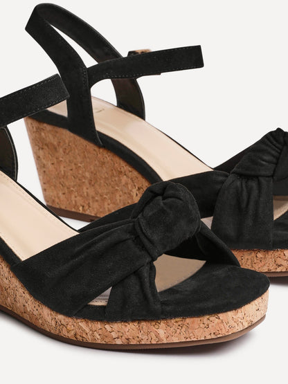Elyah Black Faux Suede Cork Wedges