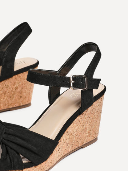 Elyah Black Faux Suede Cork Wedges