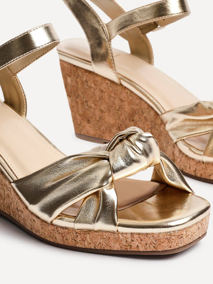 Elyah Gold Faux Leather Cork Wedges