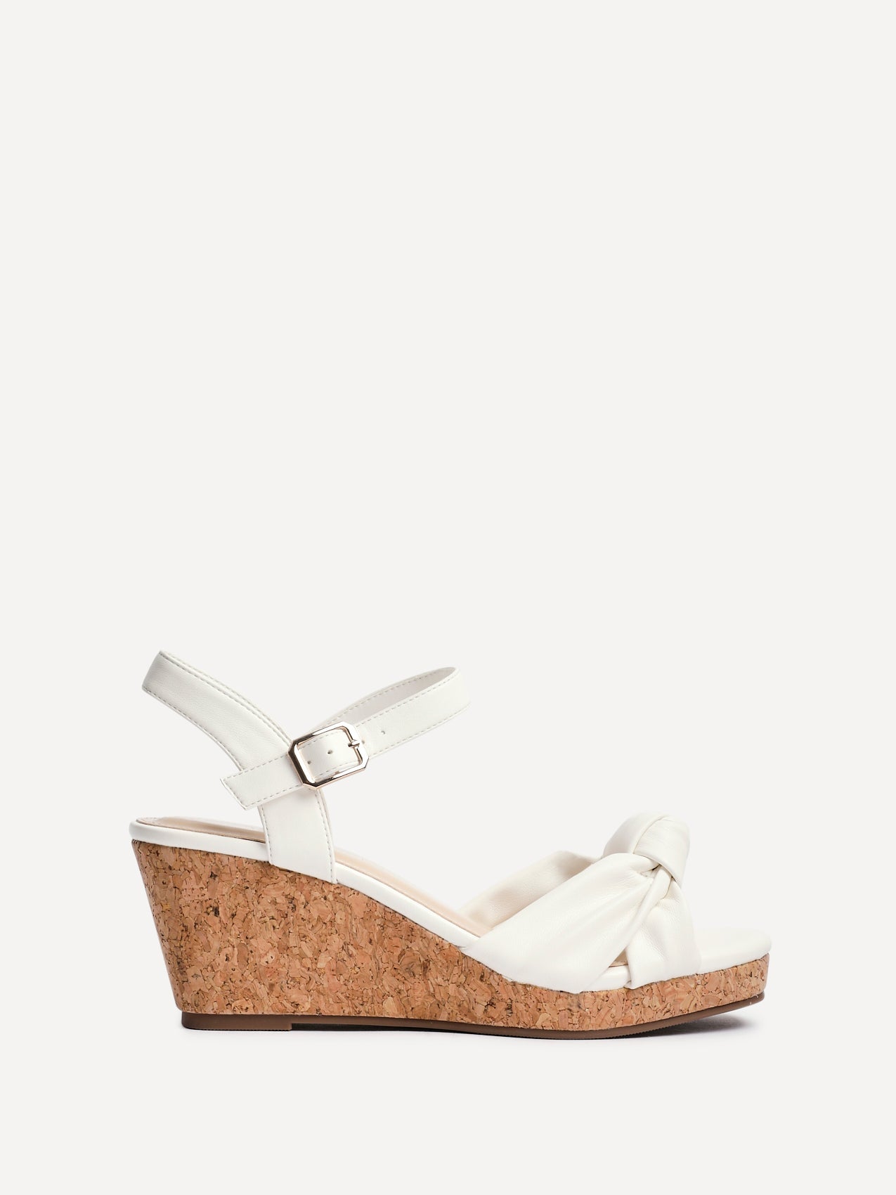 Elyah White Faux Leather Cork Wedges