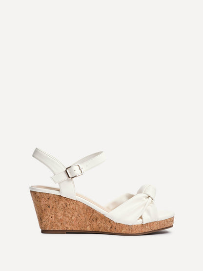 Elyah White Faux Leather Cork Wedges