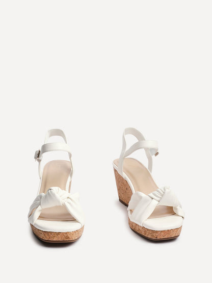 Elyah White Faux Leather Cork Wedges