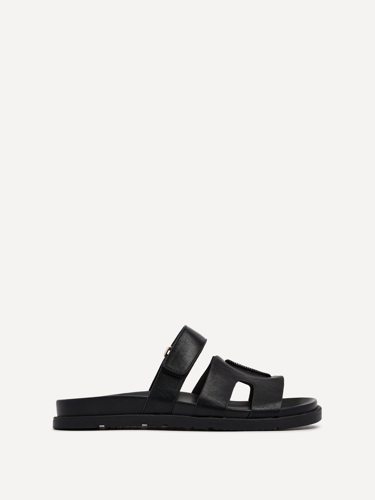Emmy Black Faux Leather Sandals