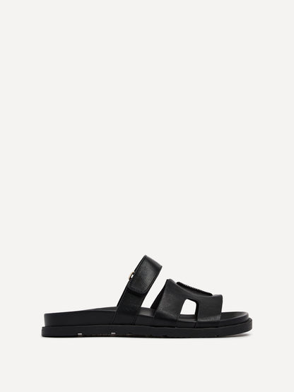 Emmy Black Faux Leather Sandals