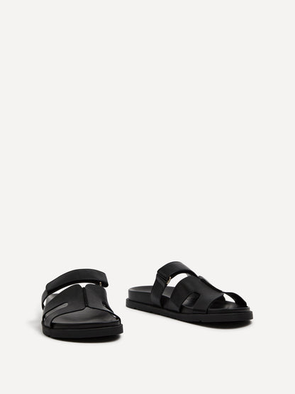 Emmy Black Faux Leather Sandals